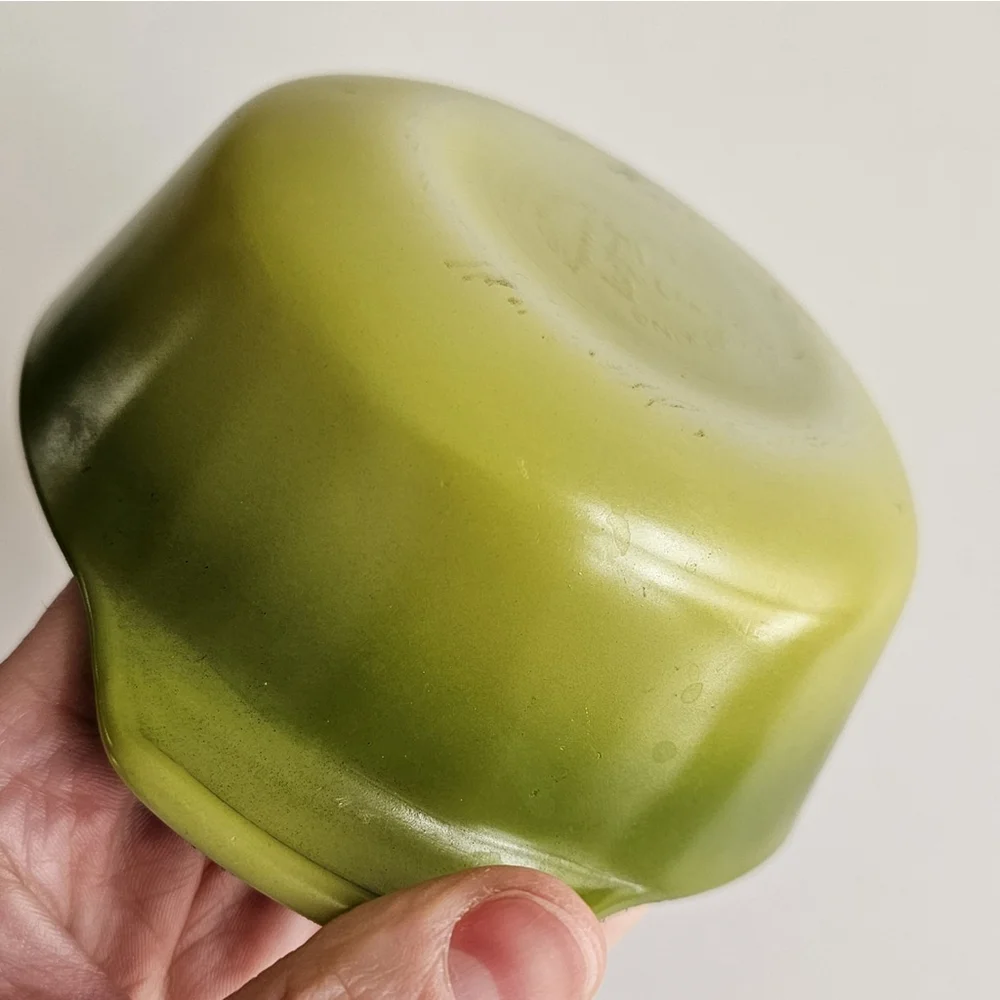 Vintage Anchor Hocking Fire-King 12 oz Olive Green Teflon Ovenware Dish w/ Glass